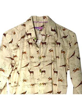 Coton Doux Mens Slim Fit Shirt 38 15 Wildlife Print Beige Forest Animals Hunting